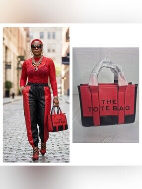 Fashion Red and Black Structured Tote Handbag NWOT